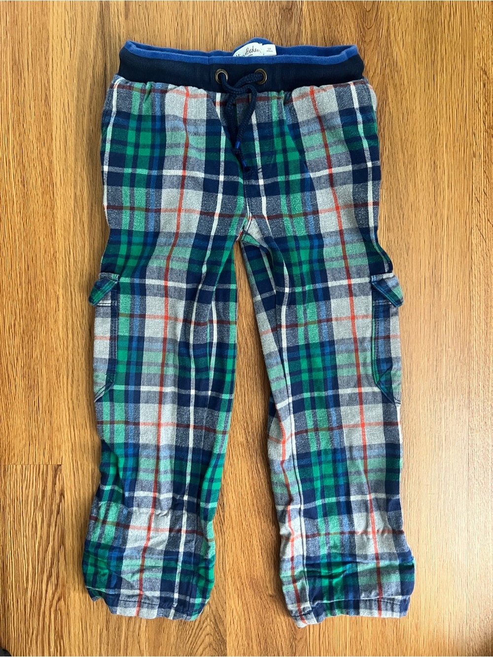 Mini Boden size 5 Boys' Green & Navy Plaid Flannel cargo Pants warm cute fashion
